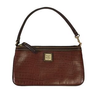 Dooney & Bourke Wristlet Wallet Handbag Purse Brown Moc Croc Smooth Leather Trim